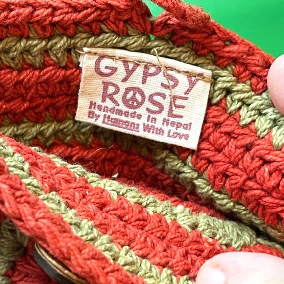 Gypsy Rose Orange Stripe Crochet Purse Nepal Handmade Cotton Boho Hippie Bag - Picture 6 of 12